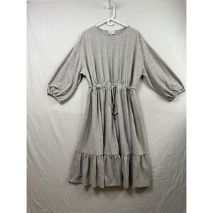 Dainty Jewells Midi Dress Womens XL Gray Long Sleeve Modest Ruffle Tiered Knit